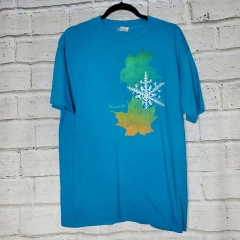 Vintage hanes 50/50 shirt Single Stitch Blue Tee Minnesota Blue XL 46-48
